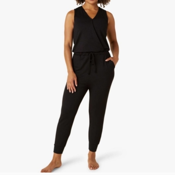 Beyond Yoga Sleeveless Jumpsuit Black Modal Cross Front Jogger Leg Size Large - Picture 1 of 9